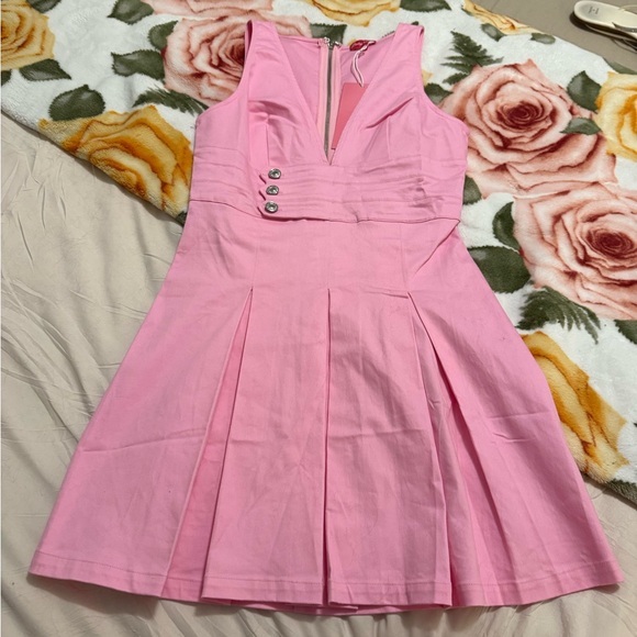 baby pink Dresses & Skirts - Pink Sleeveless A-Line Dress with Front Button Detail